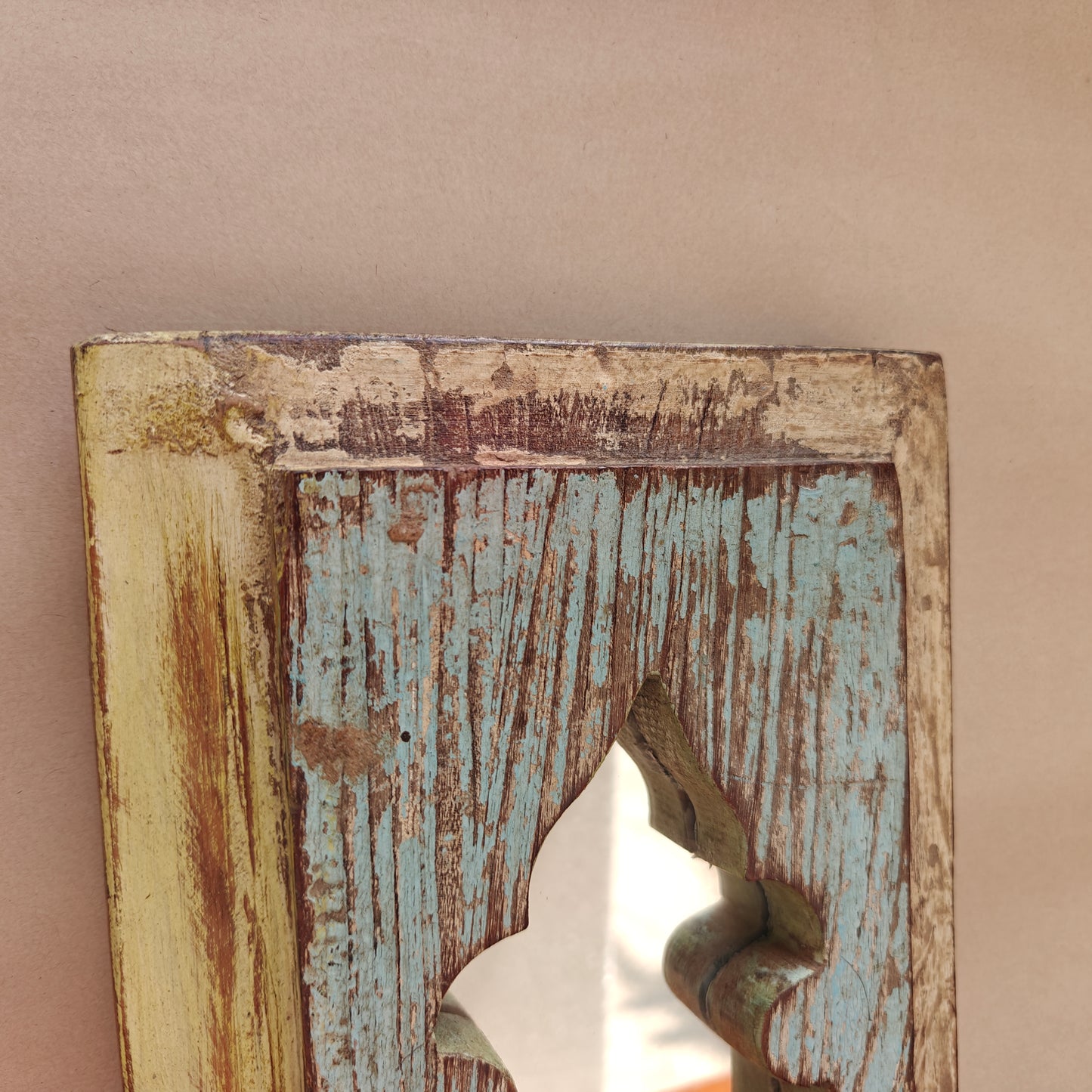 Vintage Jharokha Mirror Frame 42 x 20 x 2.5 cm Distressed White & Blue