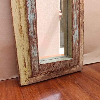 Vintage Jharokha Mirror Frame 42 x 20 x 2.5 cm Distressed White & Blue