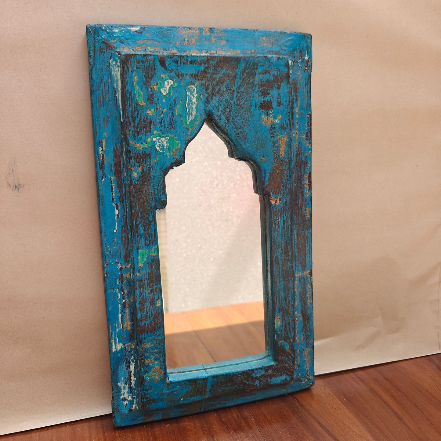 Vintage Jharokha Mirror Frame 37 x 21 x 2.5 cm Distressed Blue & Green