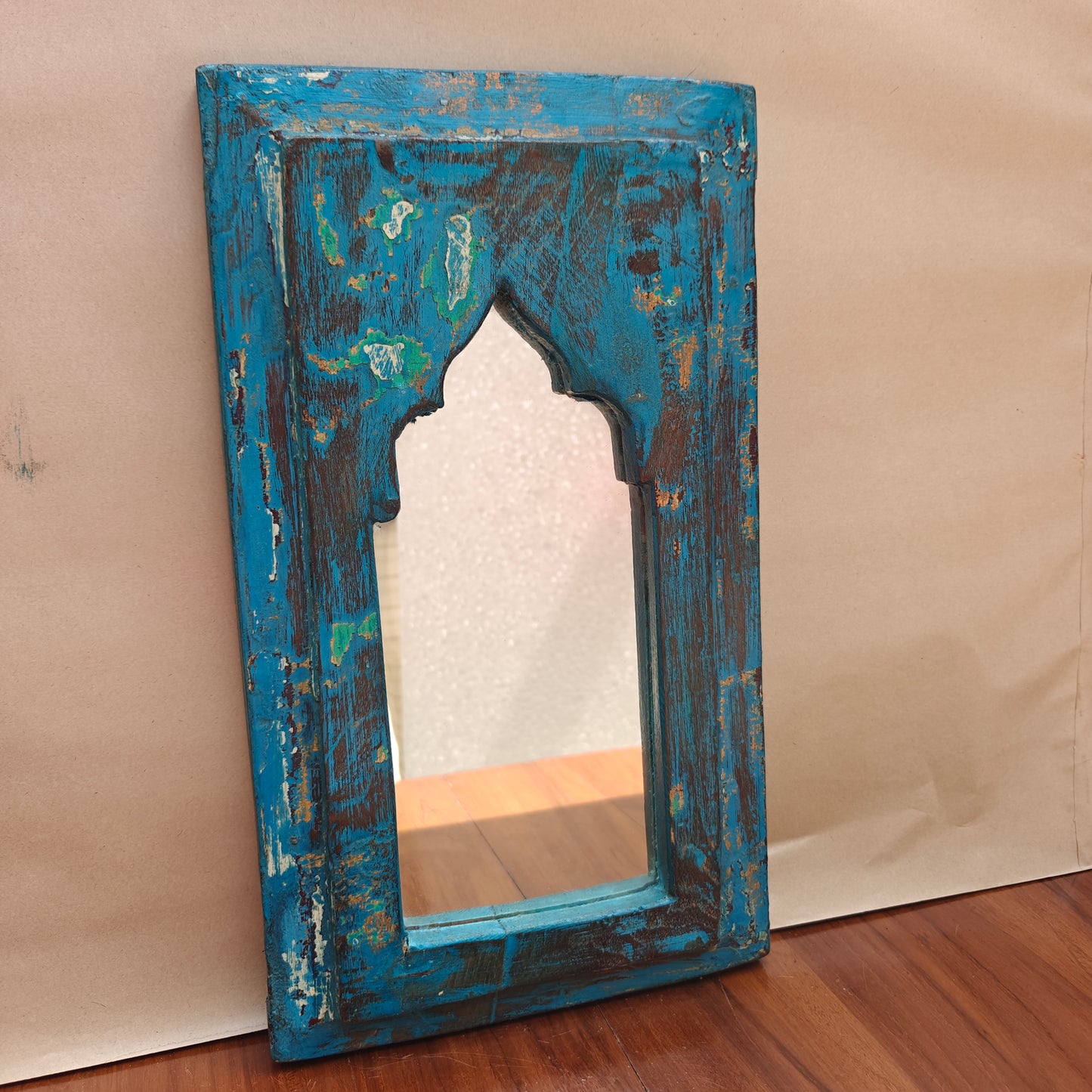 Vintage Jharokha Mirror Frame 37 x 21 x 2.5 cm Distressed Blue & Green