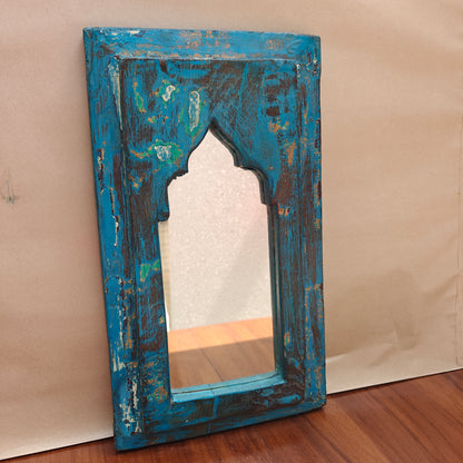 Vintage Jharokha Mirror Frame 37 x 21 x 2.5 cm Distressed Blue & Green