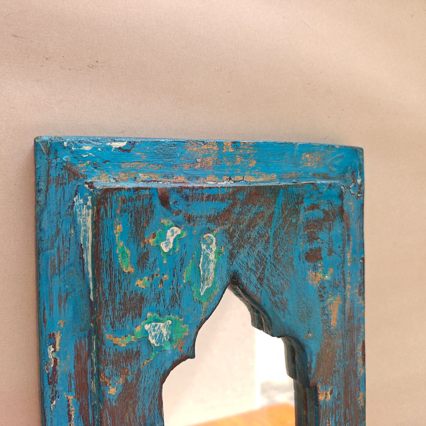 Vintage Jharokha Mirror Frame 37 x 21 x 2.5 cm Distressed Blue & Green