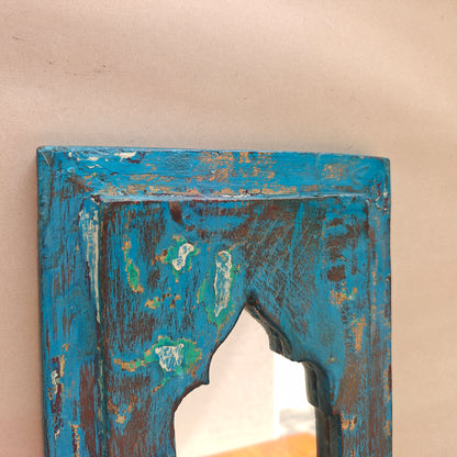 Vintage Jharokha Mirror Frame 37 x 21 x 2.5 cm Distressed Blue & Green