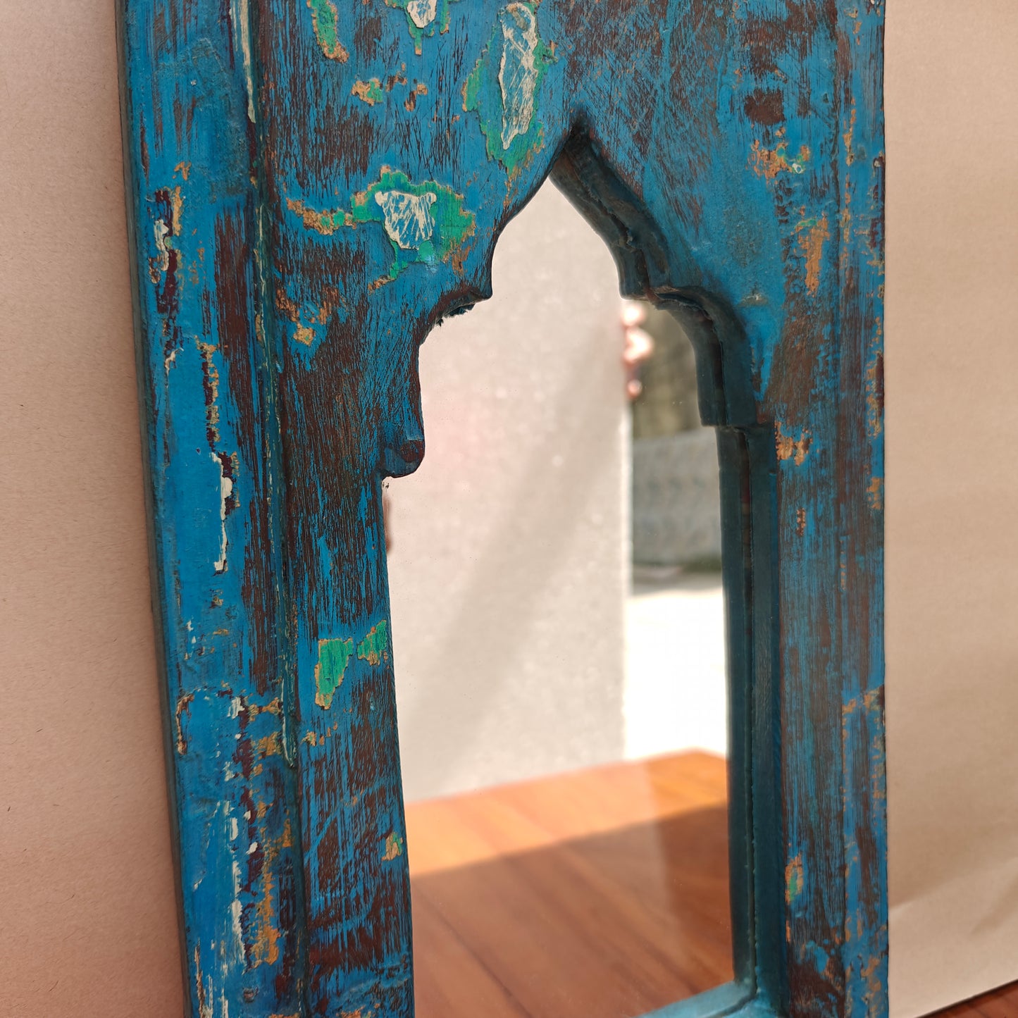 Vintage Jharokha Mirror Frame 37 x 21 x 2.5 cm Distressed Blue & Green