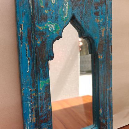 Vintage Jharokha Mirror Frame 37 x 21 x 2.5 cm Distressed Blue & Green