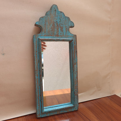 Vintage Crown-Top Mirror Frame 41 x 16.5 x 2.5 cm Distressed Blue