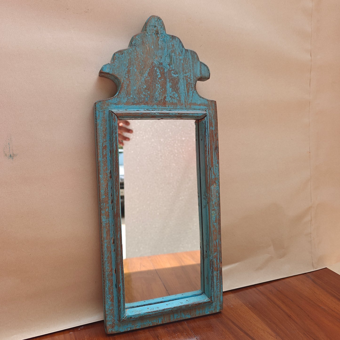 Vintage Crown-Top Mirror Frame 41 x 16.5 x 2.5 cm Distressed Blue