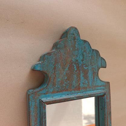 Vintage Crown-Top Mirror Frame 41 x 16.5 x 2.5 cm Distressed Blue