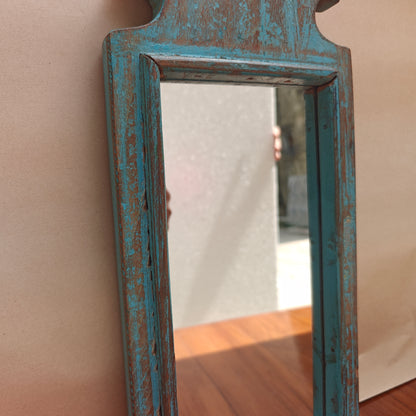 Vintage Crown-Top Mirror Frame 41 x 16.5 x 2.5 cm Distressed Blue