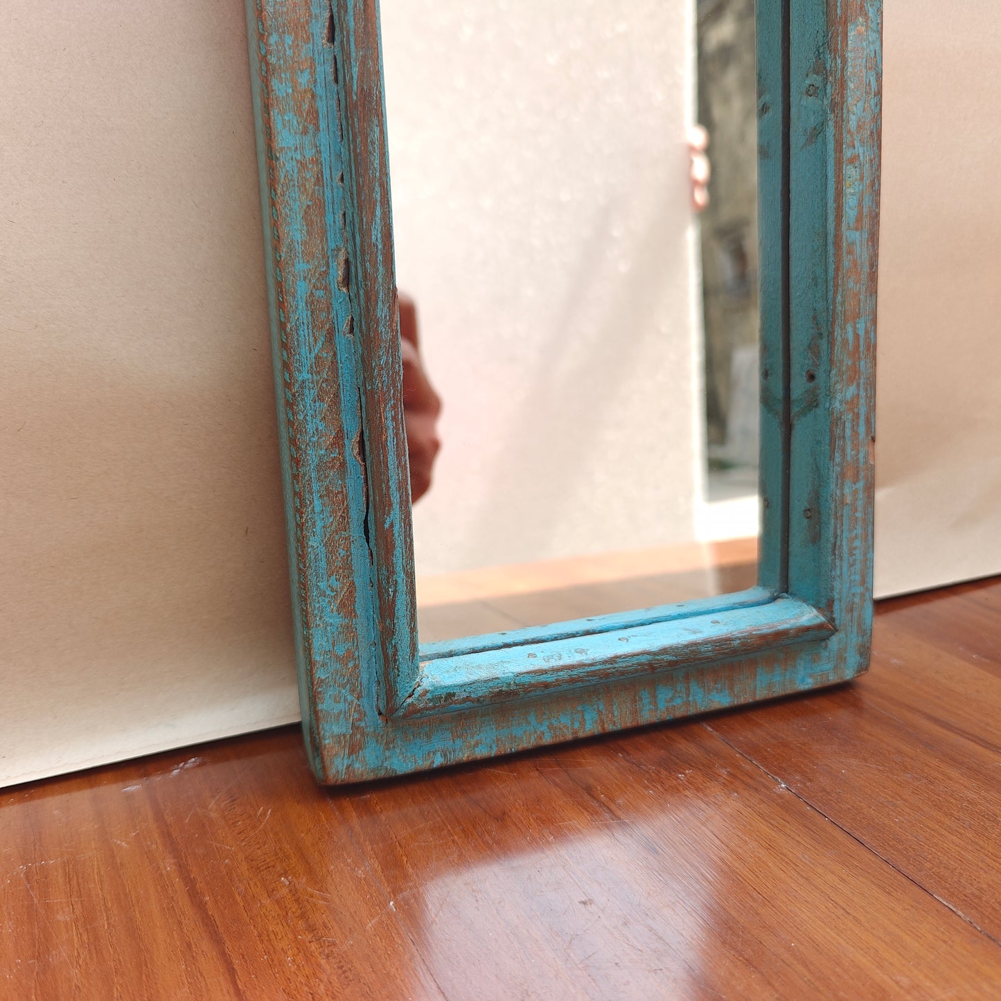 Vintage Crown-Top Mirror Frame 41 x 16.5 x 2.5 cm Distressed Blue