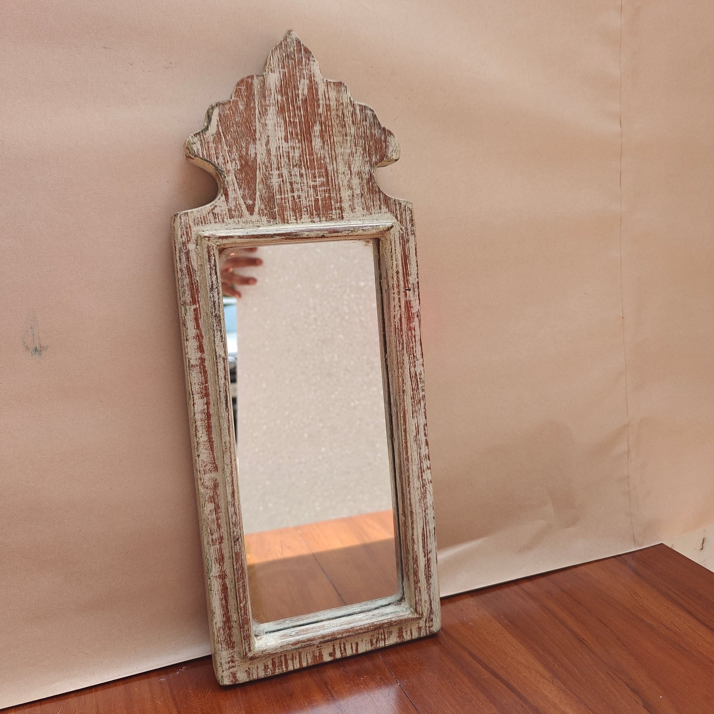 Vintage Crown-Top Mirror Frame 43 x 16.5 x 2.5 cm Distressed White