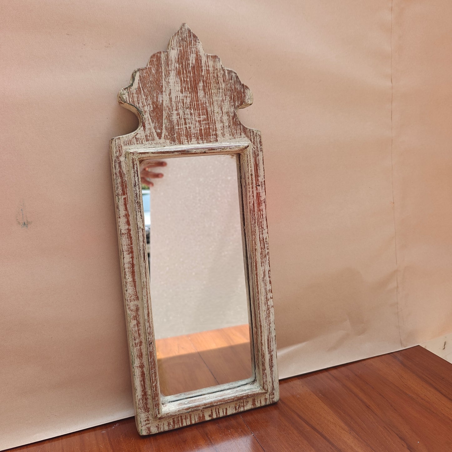 Vintage Crown-Top Mirror Frame 43 x 16.5 x 2.5 cm Distressed White