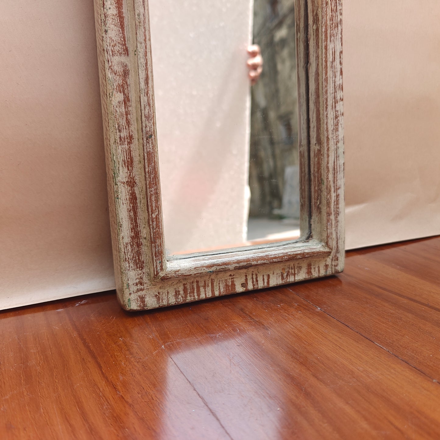 Vintage Crown-Top Mirror Frame 43 x 16.5 x 2.5 cm Distressed White