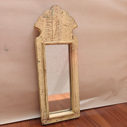 Vintage Crown-Top Mirror Frame 37 x 12.5 x 2.5 cm Distressed Mustard Yellow