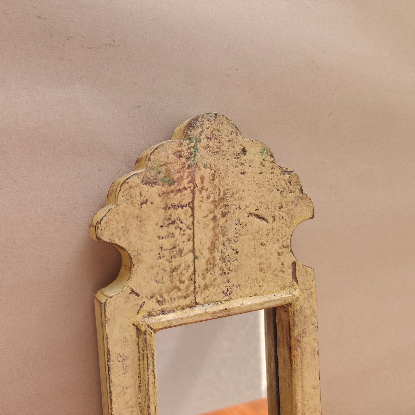 Vintage Crown-Top Mirror Frame 37 x 12.5 x 2.5 cm Distressed Mustard Yellow