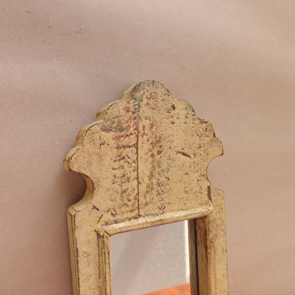 Vintage Crown-Top Mirror Frame 37 x 12.5 x 2.5 cm Distressed Mustard Yellow