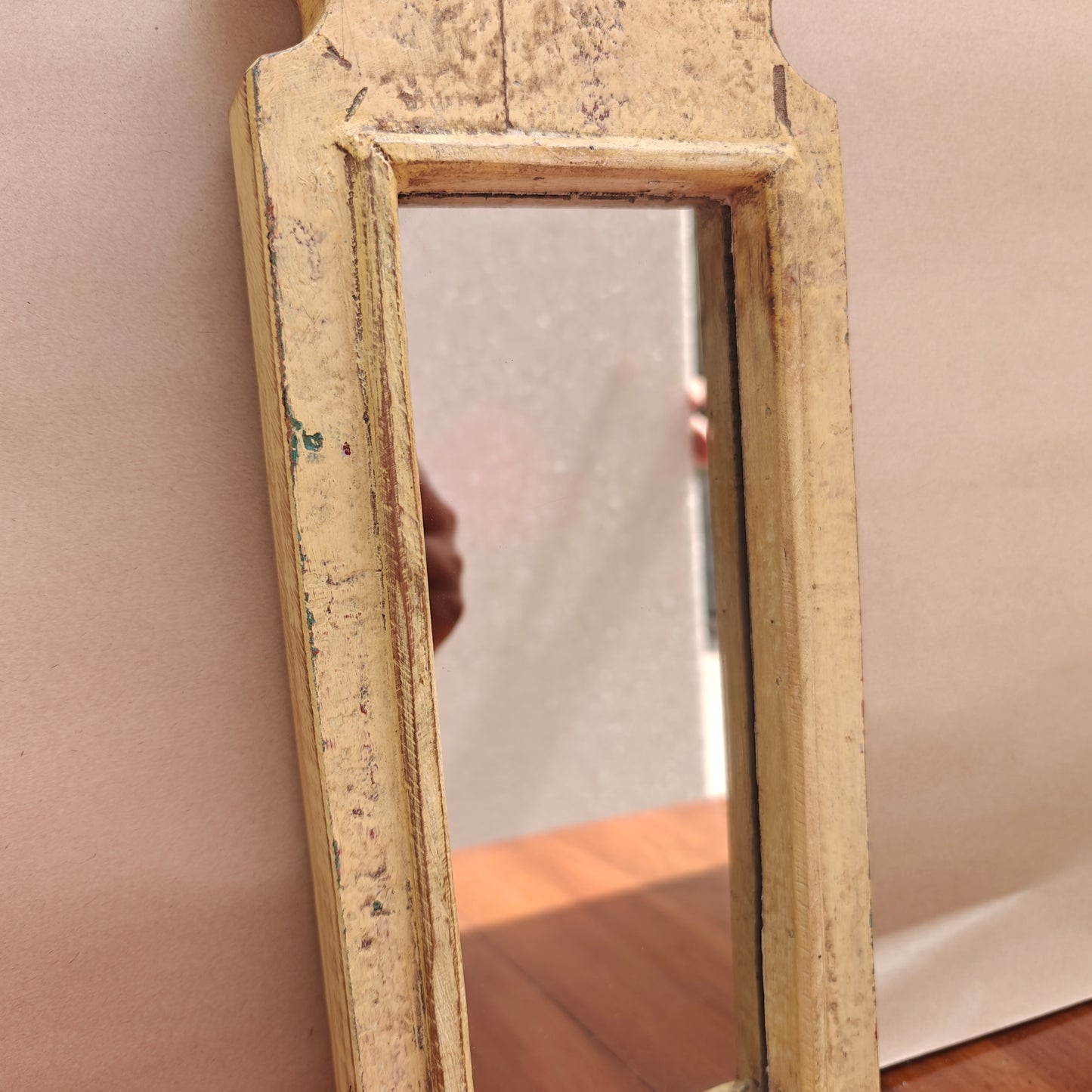 Vintage Crown-Top Mirror Frame 37 x 12.5 x 2.5 cm Distressed Mustard Yellow