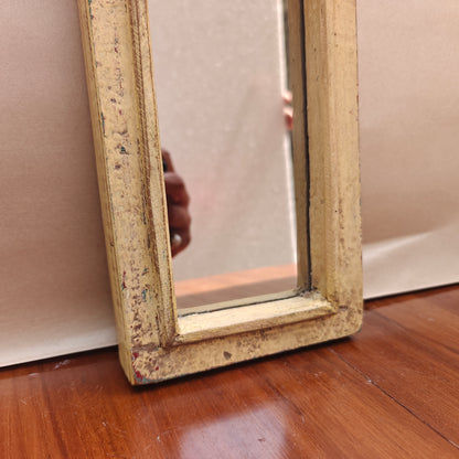 Vintage Crown-Top Mirror Frame 37 x 12.5 x 2.5 cm Distressed Mustard Yellow