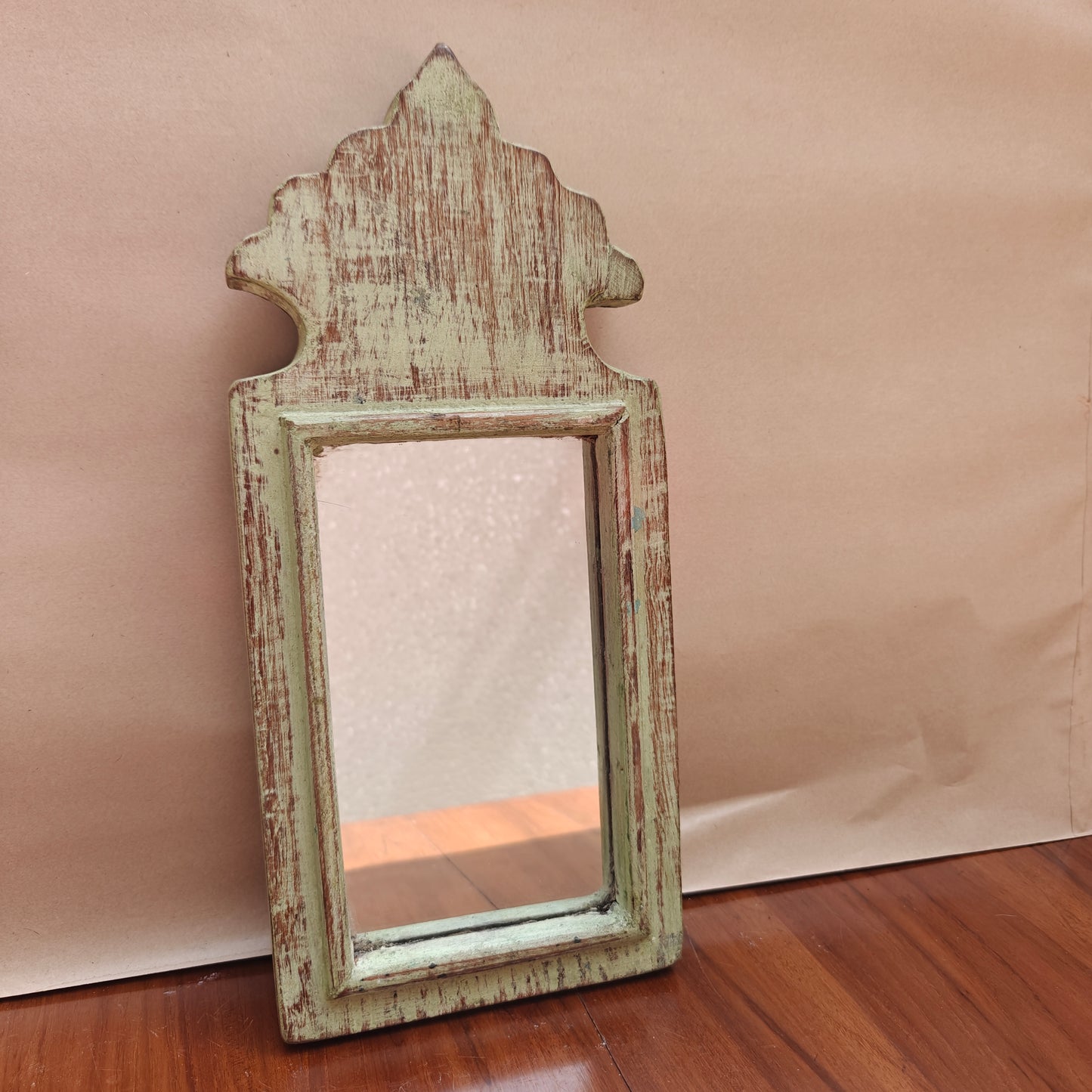 Vintage Crown-Top Mirror Frame 33.5 x 15 x 2.5 cm Distressed Sage Green