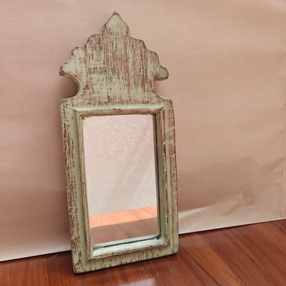 Vintage Crown-Top Mirror Frame 33.5 x 15 x 2.5 cm Distressed Sage Green