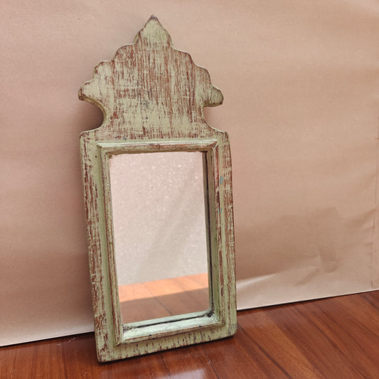 Vintage Crown-Top Mirror Frame 33.5 x 15 x 2.5 cm Distressed Sage Green