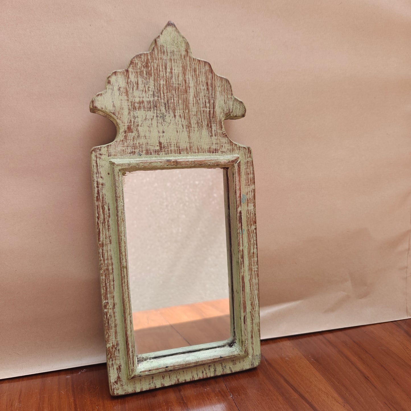 Vintage Crown-Top Mirror Frame 33.5 x 15 x 2.5 cm Distressed Sage Green