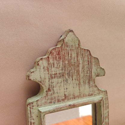 Vintage Crown-Top Mirror Frame 33.5 x 15 x 2.5 cm Distressed Sage Green
