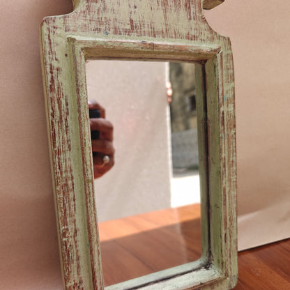 Vintage Crown-Top Mirror Frame 33.5 x 15 x 2.5 cm Distressed Sage Green