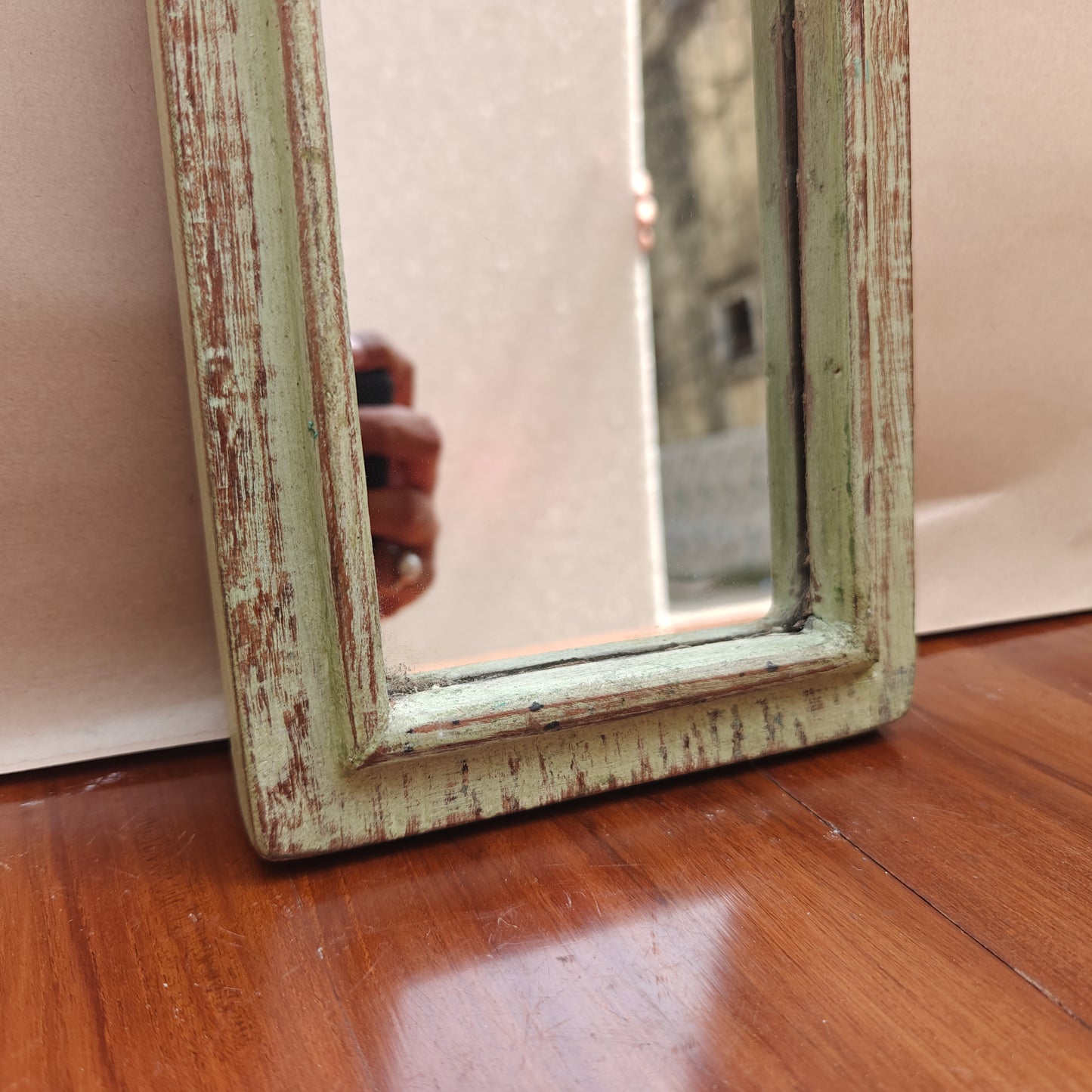 Vintage Crown-Top Mirror Frame 33.5 x 15 x 2.5 cm Distressed Sage Green