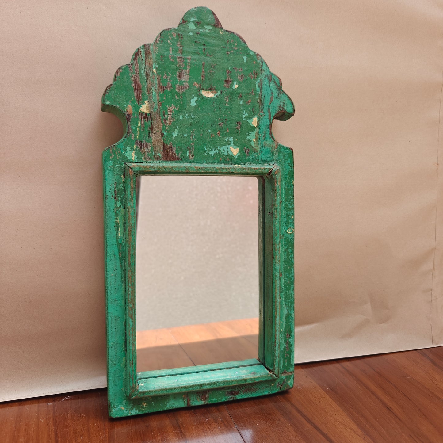 Vintage Crown-Top Mirror Frame 34 x 16.5 x 2.5 cm Distressed Green