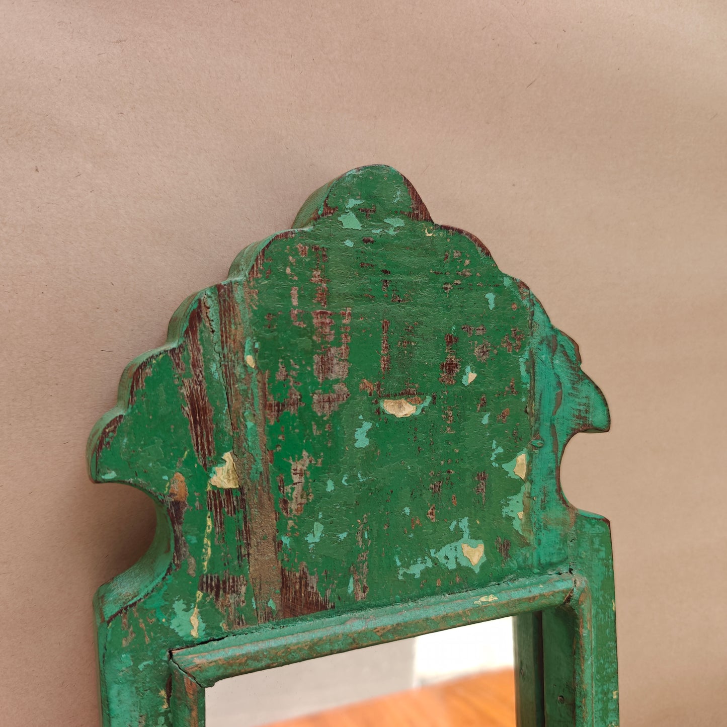 Vintage Crown-Top Mirror Frame 34 x 16.5 x 2.5 cm Distressed Green