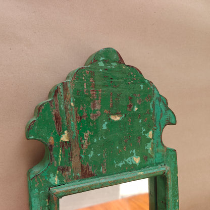 Vintage Crown-Top Mirror Frame 34 x 16.5 x 2.5 cm Distressed Green