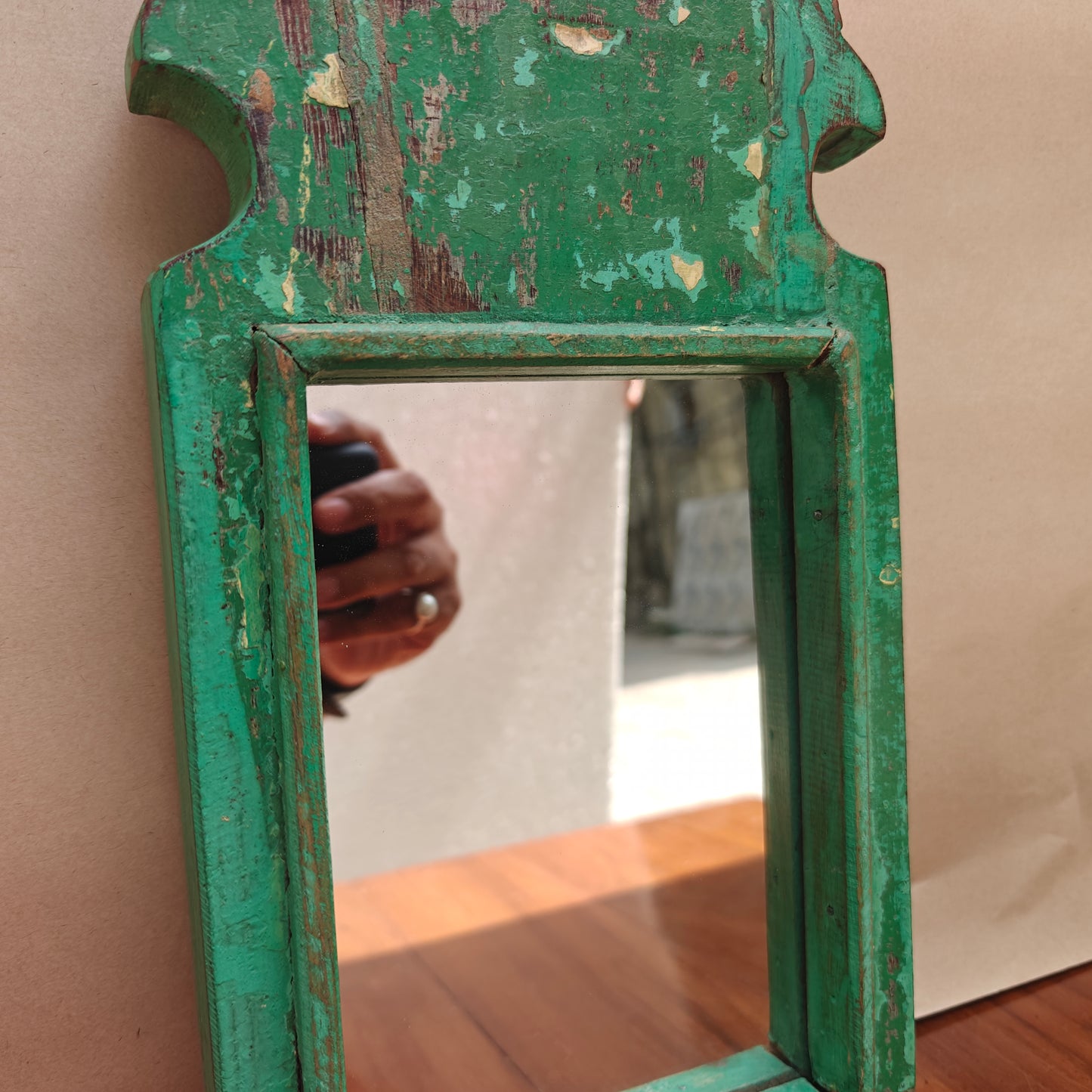 Vintage Crown-Top Mirror Frame 34 x 16.5 x 2.5 cm Distressed Green