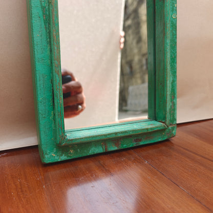 Vintage Crown-Top Mirror Frame 34 x 16.5 x 2.5 cm Distressed Green