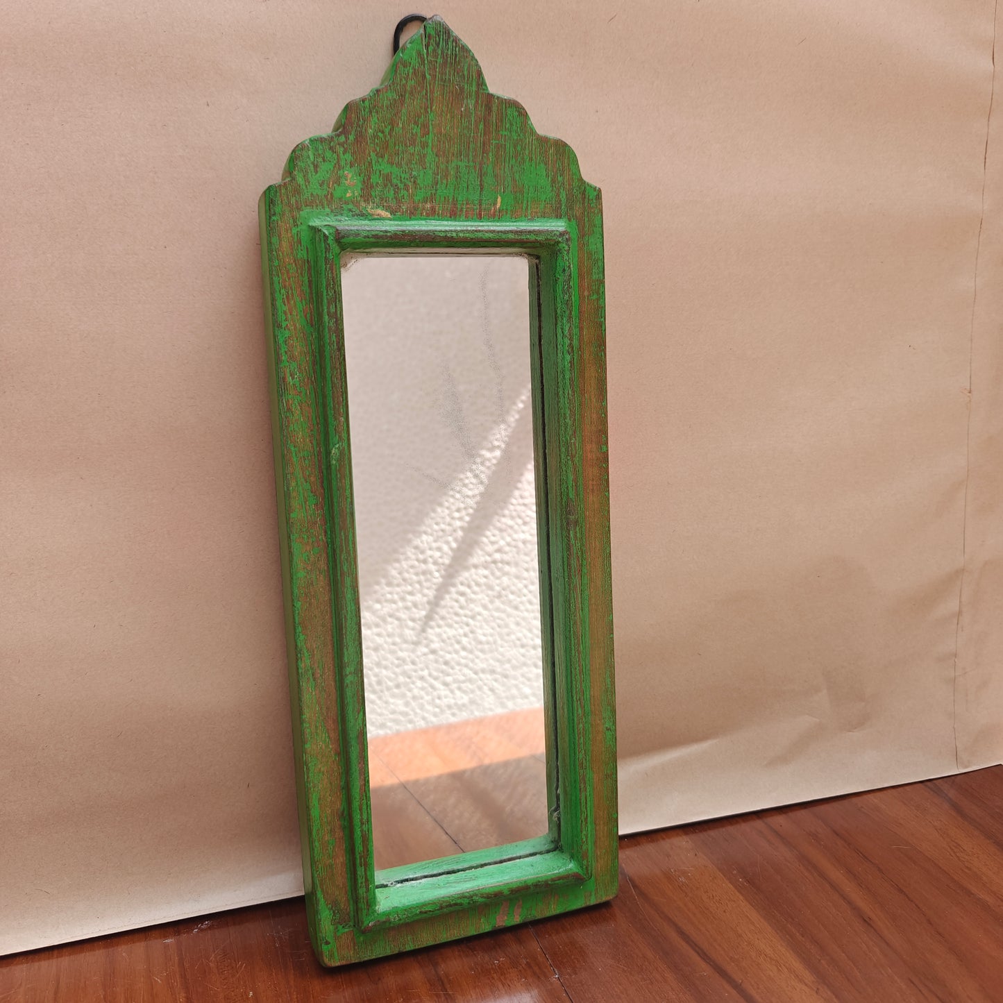 Vintage Crown-Top Mirror Frame 37 x 12.5 x 2.5 cm Distressed Green