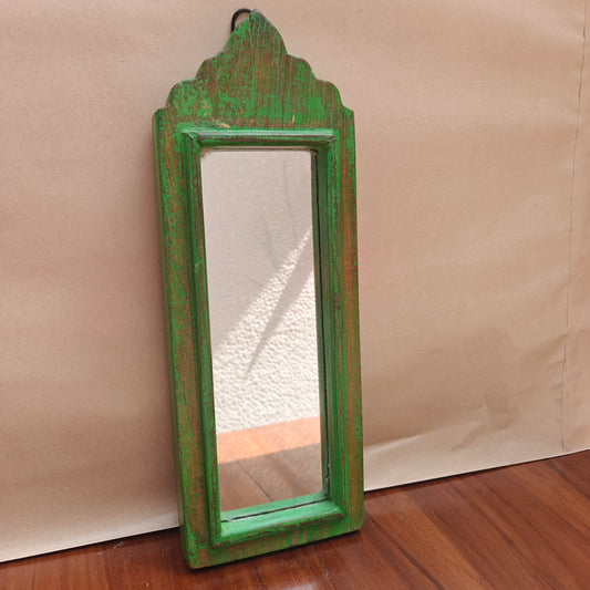 Vintage Crown-Top Mirror Frame 37 x 12.5 x 2.5 cm Distressed Green