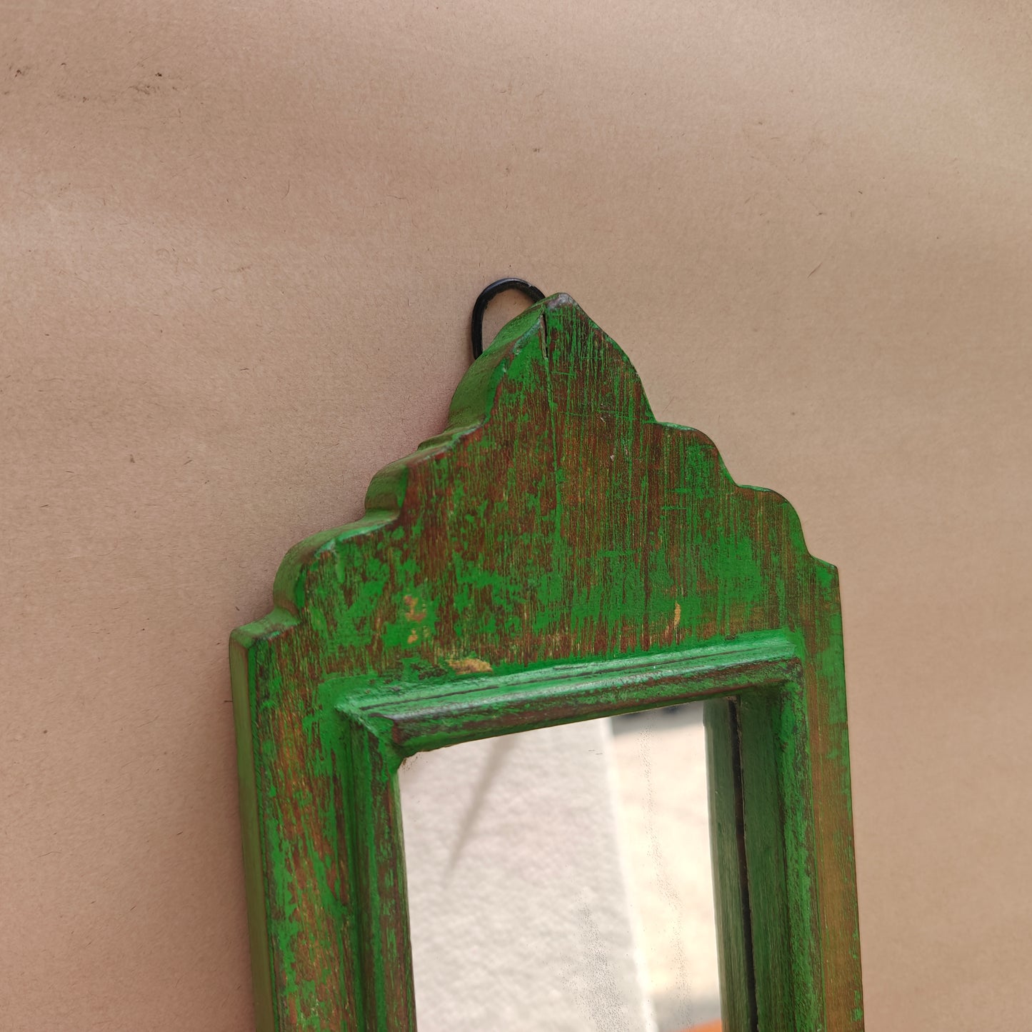 Vintage Crown-Top Mirror Frame 37 x 12.5 x 2.5 cm Distressed Green