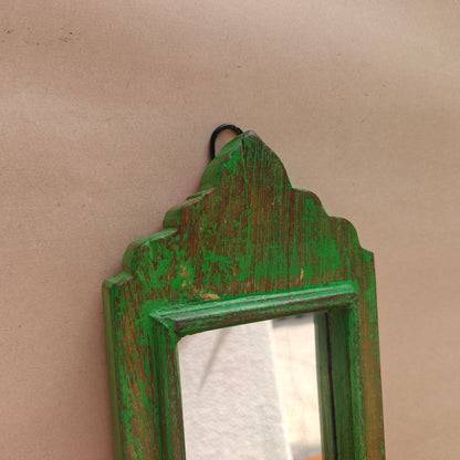 Vintage Crown-Top Mirror Frame 37 x 12.5 x 2.5 cm Distressed Green