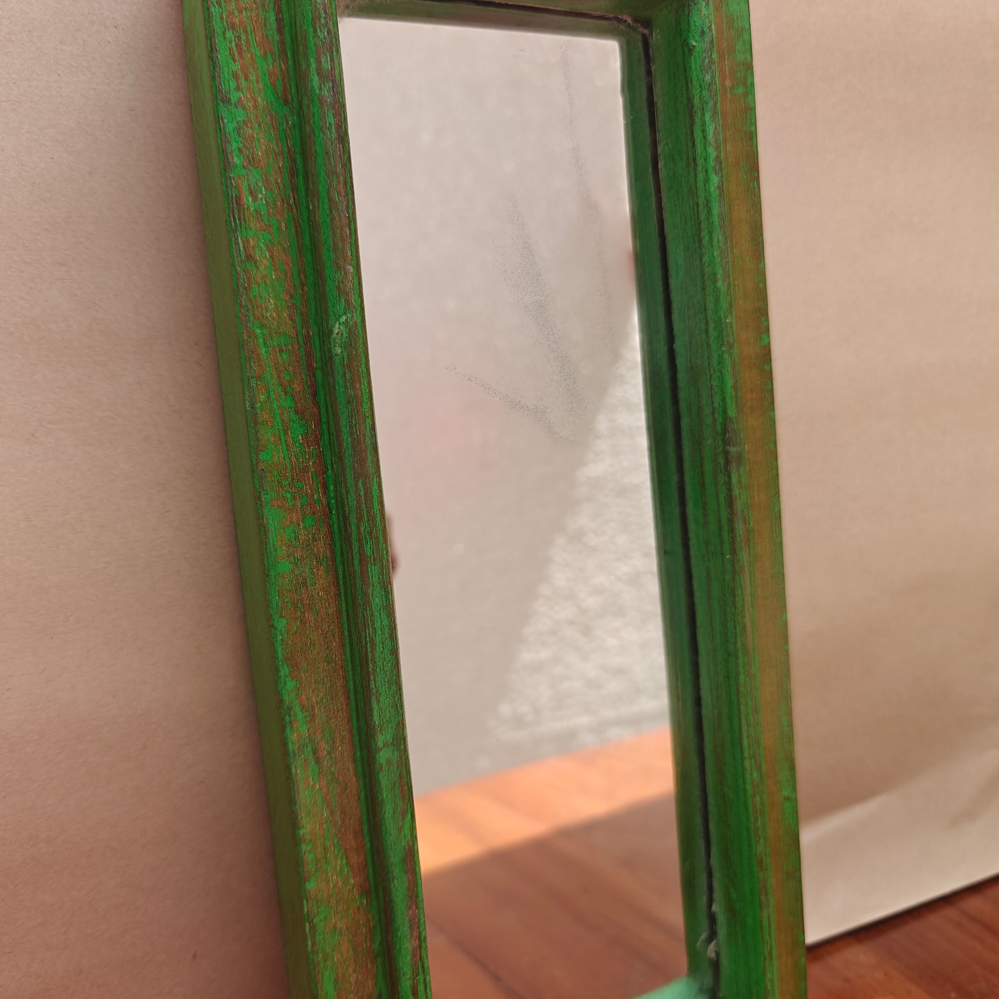 Vintage Crown-Top Mirror Frame 37 x 12.5 x 2.5 cm Distressed Green