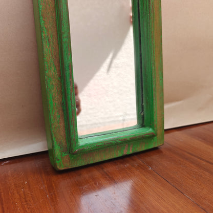 Vintage Crown-Top Mirror Frame 37 x 12.5 x 2.5 cm Distressed Green