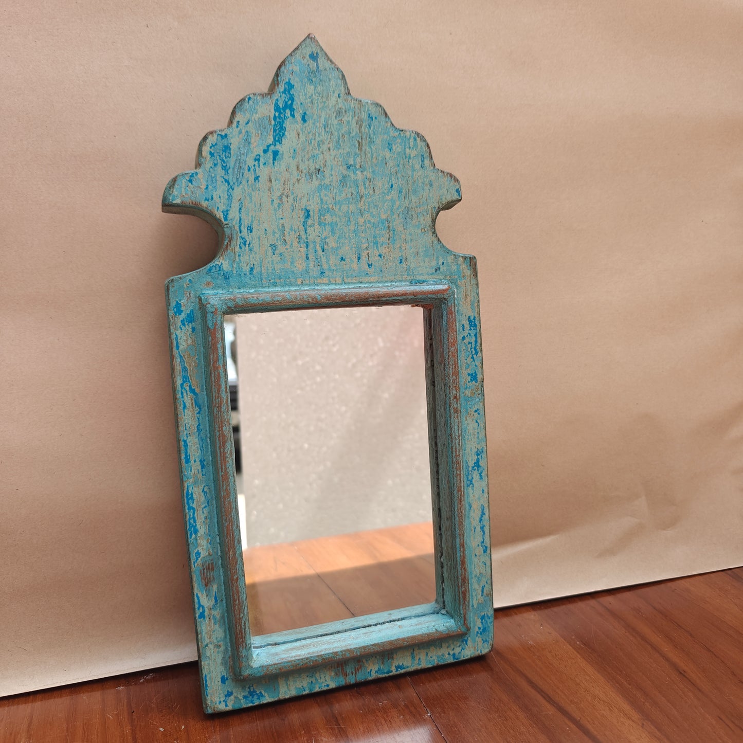 Vintage Crown-Top Mirror Frame 33 x 15 x 2.5 cm Distressed Sky Blue