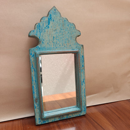 Vintage Crown-Top Mirror Frame 33 x 15 x 2.5 cm Distressed Sky Blue