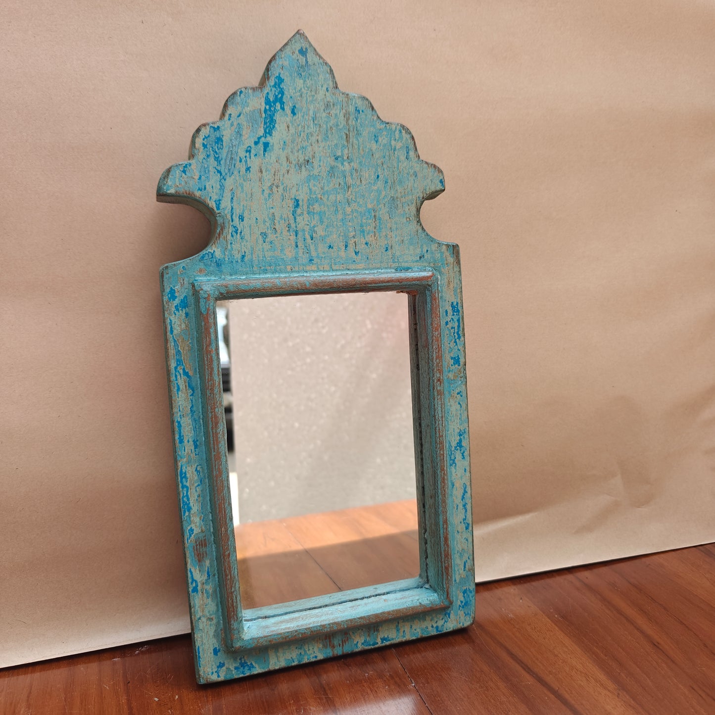 Vintage Crown-Top Mirror Frame 33 x 15 x 2.5 cm Distressed Sky Blue