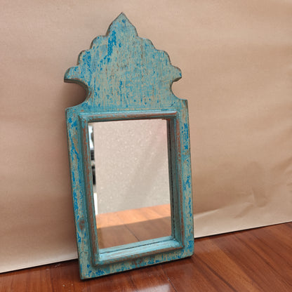 Vintage Crown-Top Mirror Frame 33 x 15 x 2.5 cm Distressed Sky Blue