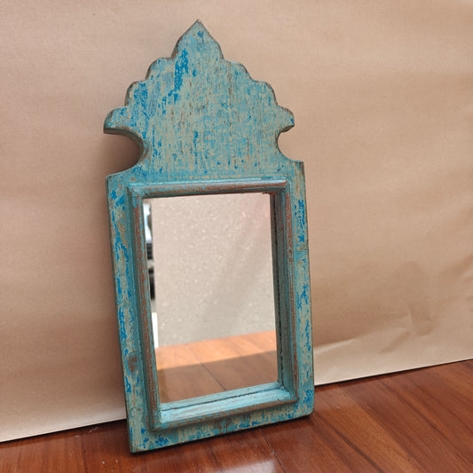 Vintage Crown-Top Mirror Frame 33 x 15 x 2.5 cm Distressed Sky Blue