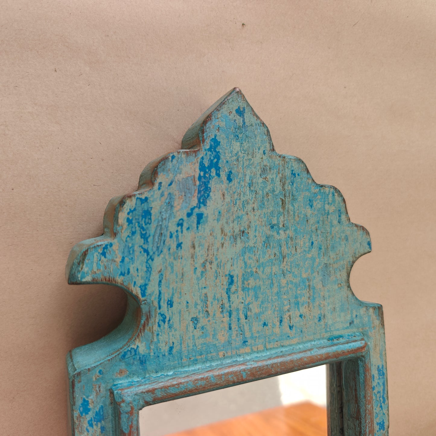 Vintage Crown-Top Mirror Frame 33 x 15 x 2.5 cm Distressed Sky Blue