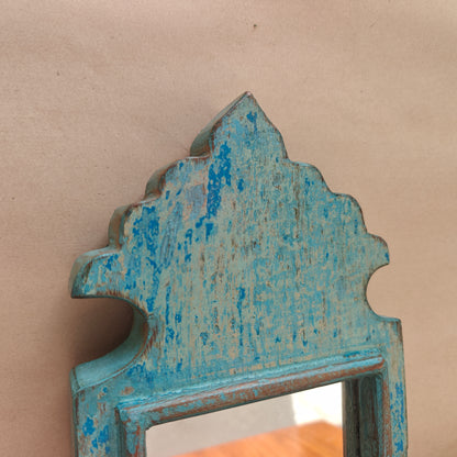 Vintage Crown-Top Mirror Frame 33 x 15 x 2.5 cm Distressed Sky Blue