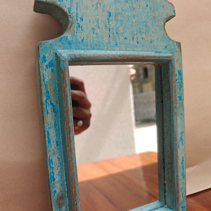 Vintage Crown-Top Mirror Frame 33 x 15 x 2.5 cm Distressed Sky Blue
