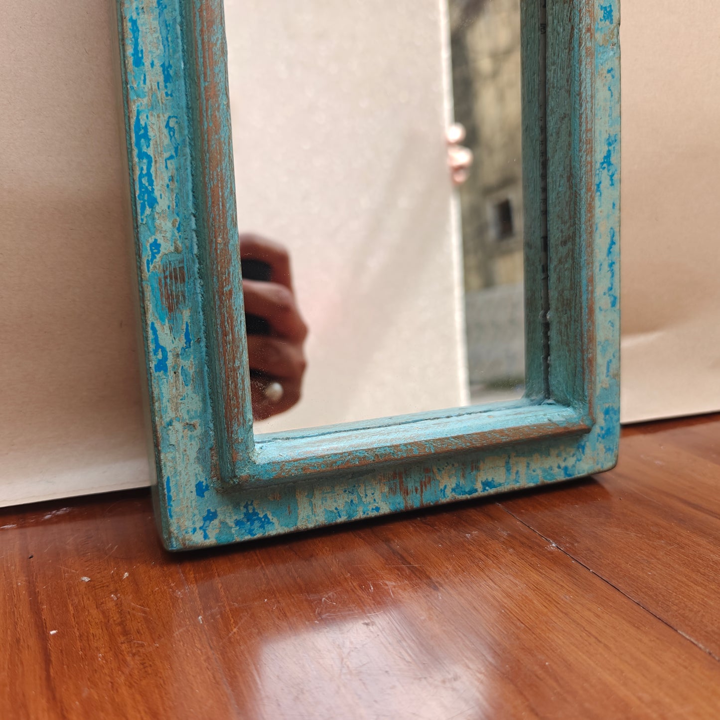 Vintage Crown-Top Mirror Frame 33 x 15 x 2.5 cm Distressed Sky Blue