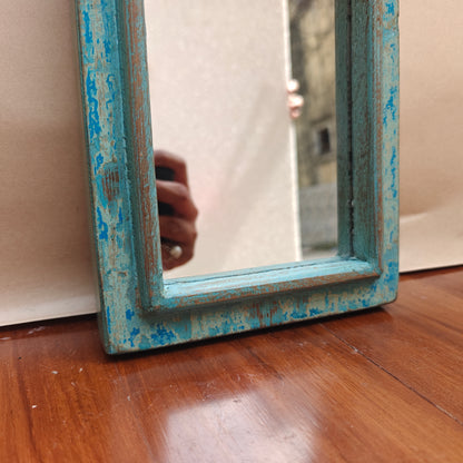 Vintage Crown-Top Mirror Frame 33 x 15 x 2.5 cm Distressed Sky Blue